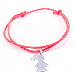 bracelet cordon orange fluo et pendentif motif fille en argent 925