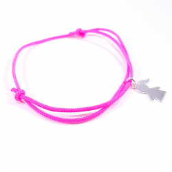 bracelet cordon tressé rose fluo et pendentif motif fille en argent 925