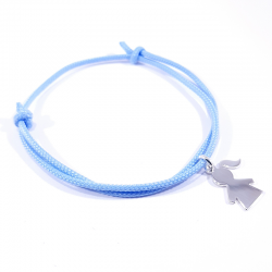 bracelet cordon tressé bleu bébé et pendentif motif fille en argent 925