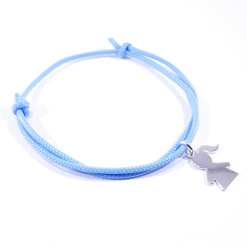 bracelet cordon tressé bleu bébé et pendentif motif fille en argent 925 bracelet cordon tressé bleu bébé et pendentif motif fille en argent 925
