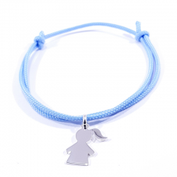 bracelet cordon  bleu bébé et pendentif motif fille en argent 925