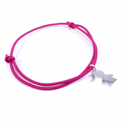 bracelet cordon tressé fuchsia et pendentif motif fille en argent 925