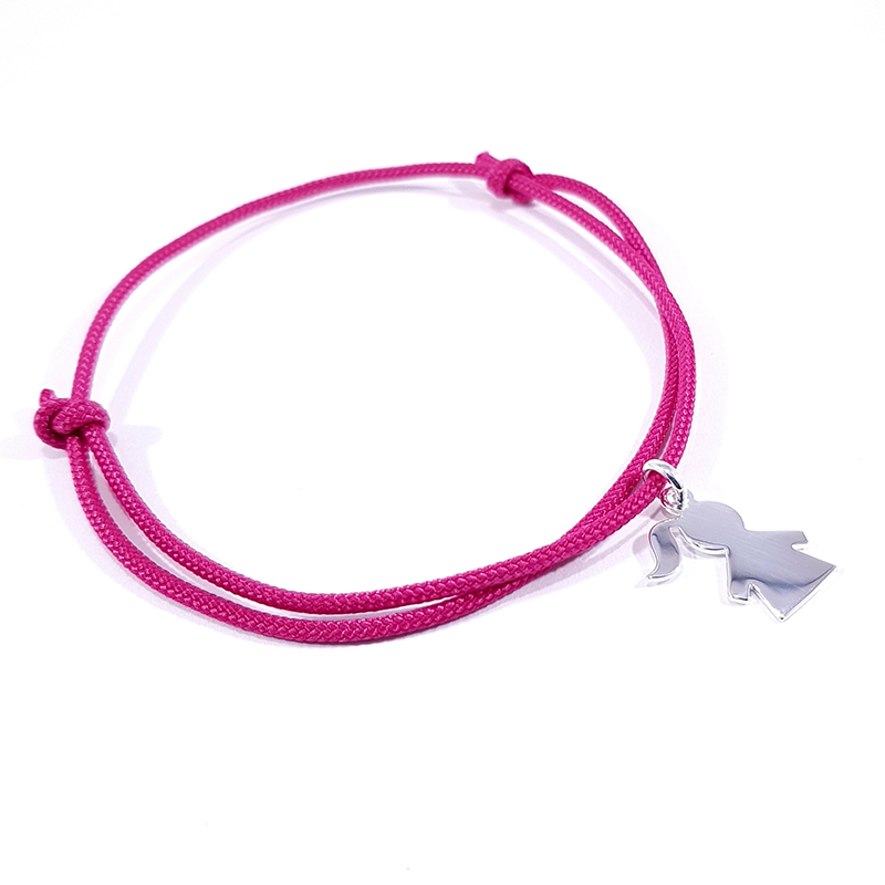 bracelet cordon tressé fuchsia et pendentif motif fille en argent 925 bracelet cordon tressé fuchsia et pendentif motif fille en argent 925