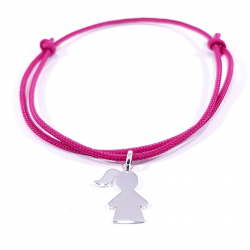 bracelet cordon fuchsia et pendentif motif fille en argent 925