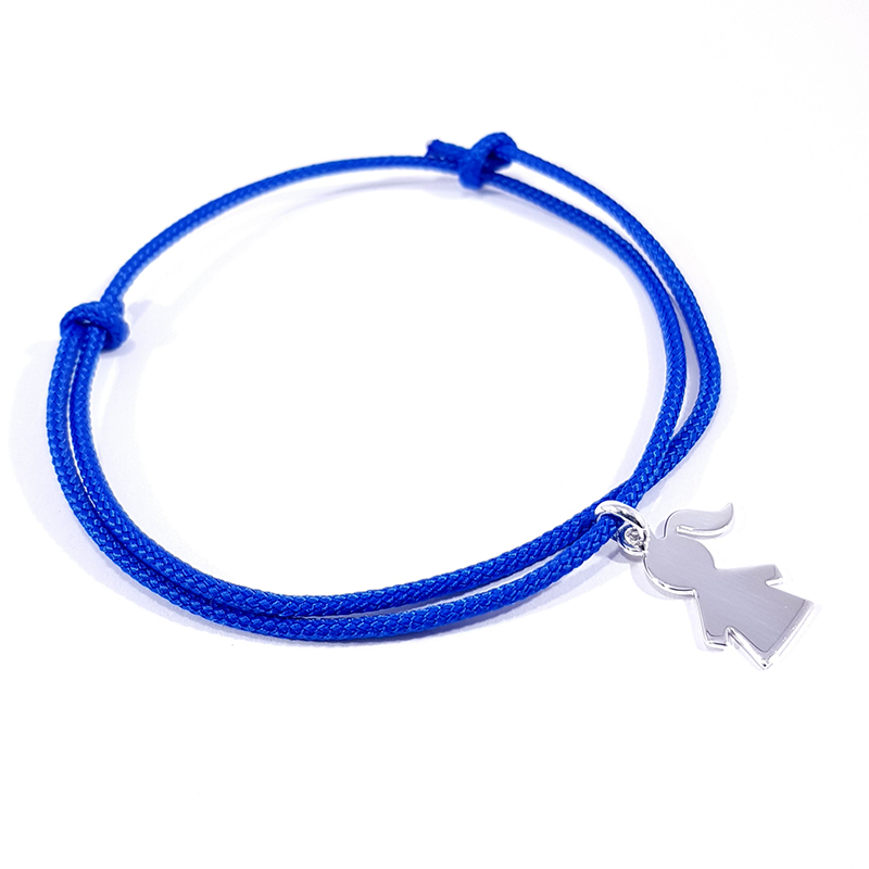 bracelet cordon tressé bleu royal et pendentif motif fille en argent 925 bracelet cordon tressé bleu royal et pendentif motif fille en argent 925
