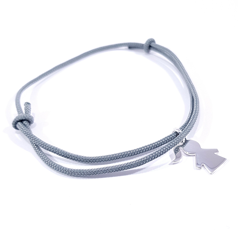 bracelet cordon tressé gris fumée et pendentif motif fille en argent 925 bracelet cordon tressé gris fumée et pendentif motif fille en argent 925