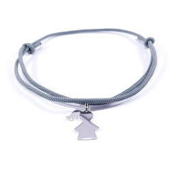 bracelet cordon gris et pendentif motif fille en argent 925