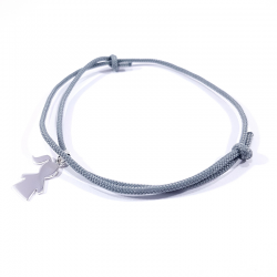 bracelet cordon  gris fumée et pendentif fille en argent 925