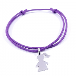 bracelet cordon tressé violet et pendentif motif fille en argent 925