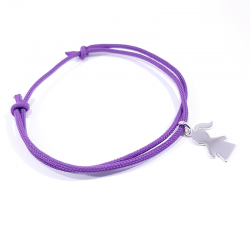 bracelet cordon tressé lilas et pendentif motif fille en argent 925