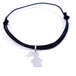 bracelet cordon noir et pendentif motif fille en argent 925