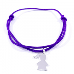 bracelet cordon violet et pendentif motif fille en argent 925