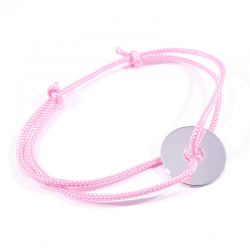 bracelet cordon rose bonbon et jeton cible en argent 925