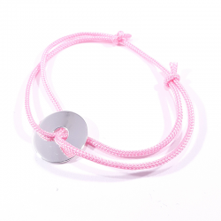 bracelet cordon rose bonbon et jeton en argent 925