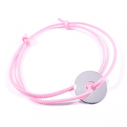 bracelet cordon tressé rose bonbon et jeton cible en argent 925