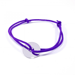 bracelet cordon violet et jeton cible en argent 925