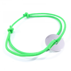 bracelet cordon tressé vert fluo et jeton cible en argent 925