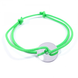 bracelet cordon vert fluo et jeton en argent 925