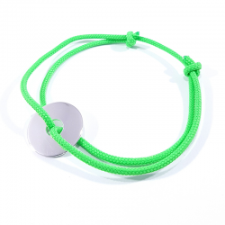 bracelet cordon tressé vert néon et jeton cible en argent 925