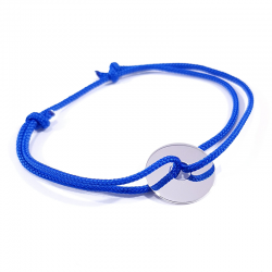 bracelet cordon tressé bleu royal et jeton cible en argent 925