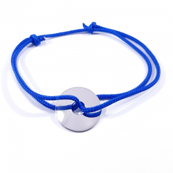 bracelet cordon bleu et jeton cible en argent 925
