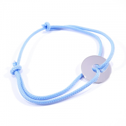 bracelet cordon tressé bleu bébé et jeton cible en argent 925