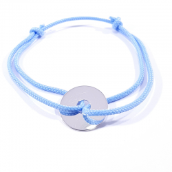 bracelet cordon  bleu et jeton cible en argent 925