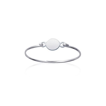 Bracelet rigide en argent avec plaque ronde à graver