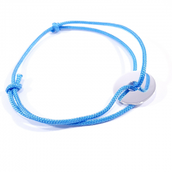 bracelet cordon tressé bleu polaire et jeton cible en argent 925