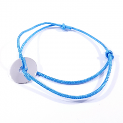 bracelet cordon tressé bleu et jeton cible en argent