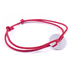 bracelet cordon tressé rouge et jeton cible en argent 925