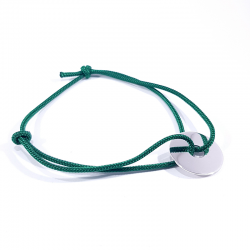 bracelet cordon tressé vert herbe et jeton cible en argent 925