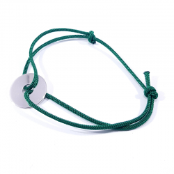 bracelet cordon tressé vert  et jeton en argent 925