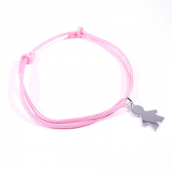bracelet cordon tressé rose bonbon et pendentif silhouette garçon en argent 925