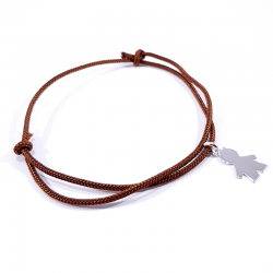 bracelet cordon tressé marron chocolat et pendentif silhouette petit garçon en argent 925