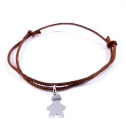 bracelet cordon marron et pendentif silhouette petit garçon en argent 925