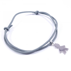 bracelet cordon tressé gris fumée et pendentif silhouette petit garçon en argent 925