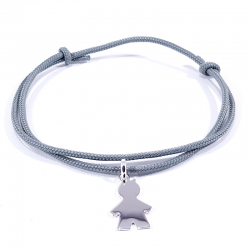 bracelet cordon gris et pendentif silhouette petit garçon en argent 925