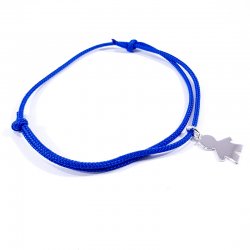 bracelet cordon tressé bleu royal et pendentif silhouette petit garçon en argent 925