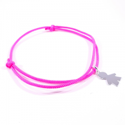 bracelet cordon tressé rose néon et pendentif silhouette petit garçon en argent 925