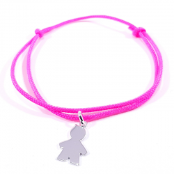 bracelet cordon tressé rose fluo et pendentif silhouette petit garçon en argent 925