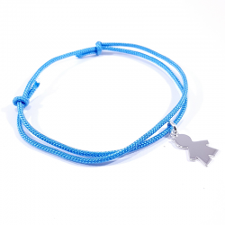 bracelet cordon tressé bleu polaire et pendentif silhouette petit garçon en argent 925
