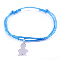 bracelet cordon bleu et pendentif silhouette petit garçon en argent 925