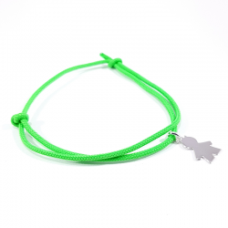 bracelet cordon tressé vert néon et pendentif silhouette petit garçon en argent 925