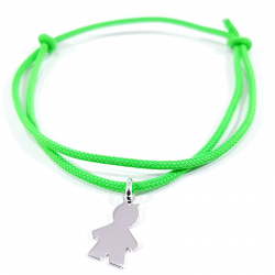 bracelet cordon tressé vert fluo et pendentif silhouette petit garçon en argent 925