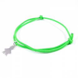 bracelet cordon vert et pendentif silhouette garçon en argent 925