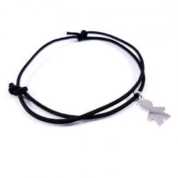 bracelet cordon tressé noir et pendentif silhouette petit garçon en argent 925