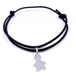 bracelet cordon noir et pendentif silhouette petit garçon en argent 925