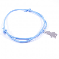 bracelet cordon tressé bleu bébé et pendentif silhouette petit garçon en argent 925