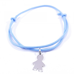 bracelet cordon tressé bleu ciel et pendentif silhouette petit garçon en argent 925